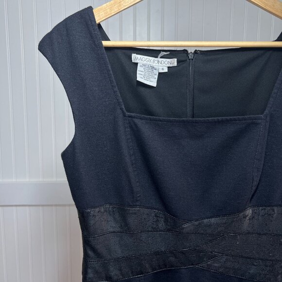 Maggy London Black Sheath Dress Sleeveless Square Neck Textured Waist Cocktail - Picture 1 of 9